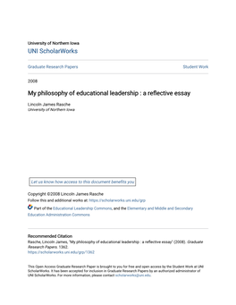 My Philosophy of Educational Leadership : a Reflective Essay