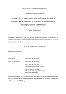 Flavone Effects on the Proteome and Transcriptome of Colonocytes in Vitro and in Vivo and Its Relevance for Cancer Prevention and Therapy