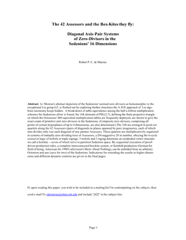 The 42 Assessors and the Box-Kites They Fly: Diagonal Axis-Pair Systems of Zero-Divisors in the Sedenions' 16 Dimensions