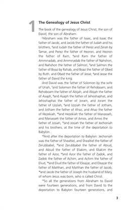 The Genealogy of Jesus Christ 1 the Book of the Genealogy of Jesus Christ, the Son of David, the Son of Abraham