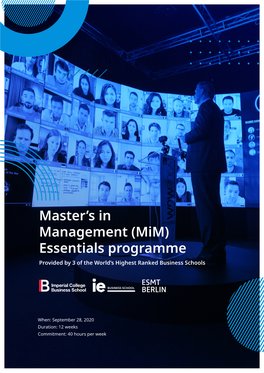 Master's in Management (Mim) Essentials Programme