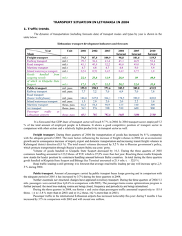 TRANSPORT SITUATION in LITHUANIA in 2004 1. Traffic Trends