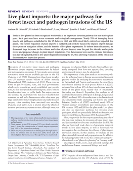 Live Plant Imports: the Major Pathway for Forest Insect and Pathogen