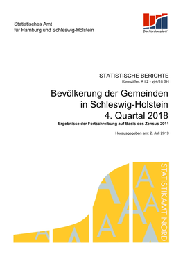 4. Quartal 2018 Bevölkerung Der Gemeinden in Schleswig-Holstein