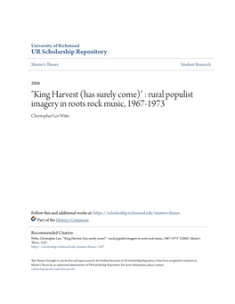 King Harvest (Has Surely Come)" : Rural Populist Imagery in Roots Rock Music, 1967-1973 Christopher Lee Witte