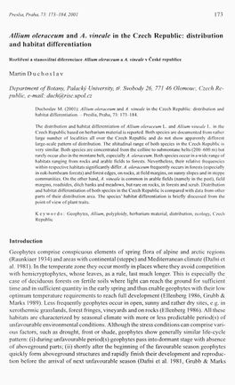 Allium Oleraceum and A. Vineale in the Czech Republic: Distribution and Habitat Differentiation