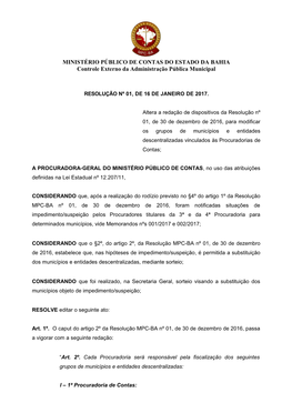 MINISTÉRIO PÚBLICO DE CONTAS DO ESTADO DA BAHIA Controle Externo Da Administração Pública Municipal