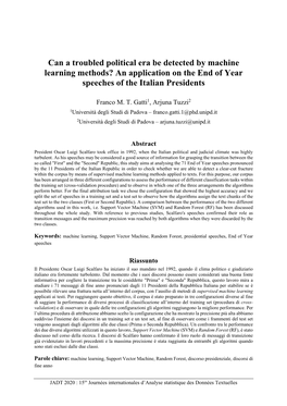 Can a Troubled Political Era Be Detected by Machine Learning Methods? an Application on the End of Year Speeches of the Italian Presidents