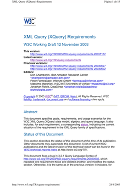 XML Query (Xquery) Requirements Página 1 De 15