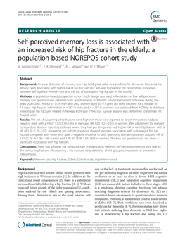 Self-Perceived Memory Loss Is Associated with an Increased Risk of Hip Fracture in the Elderly: a Population-Based NOREPOS Cohort Study M