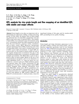 QTL Analysis for Rice Grain Length and Fine Mapping of an Identified QTL