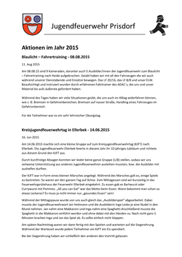 Aktionen Im Jahr 2015 Blaulicht – Fahrertraining - 08.08.2015