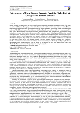 Determinants of Rural Women Access to Credit in Cheha District, Gurage Zone, Sothern Ethiopia