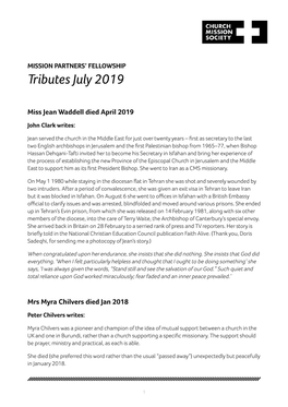 Tributes July 2019