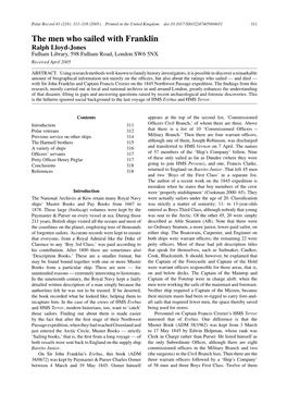 The Men Who Sailed with Franklin Ralph Lloyd-Jones Fulham Library, 598 Fulham Road, London SW6 5NX Received April 2005