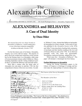 ALEXANDRIA and BELHAVEN a Case of Dual Identity by Diane Riker
