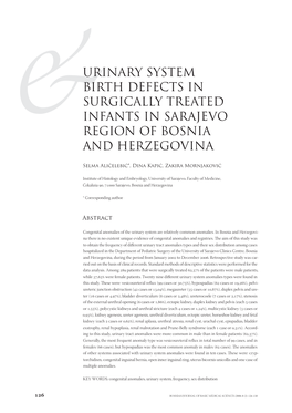 Urinary System Birth Defects in Surgically Treated Infants in Sarajevo &Region of Bosnia and Herzegovina