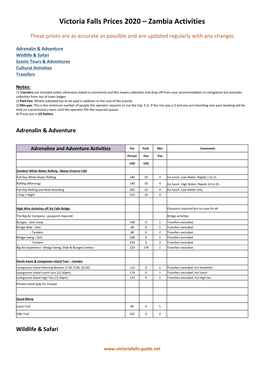 2020 Activities & Transfers