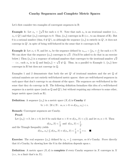 Cauchy Sequences and Complete Metric Spaces