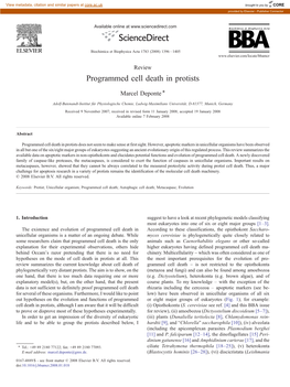 Programmed Cell Death in Protists ⁎ Marcel Deponte