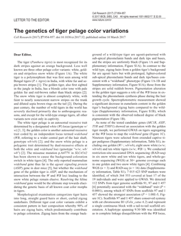 The Genetics of Tiger Pelage Color Variations Cell Research (2017) 27:954-957