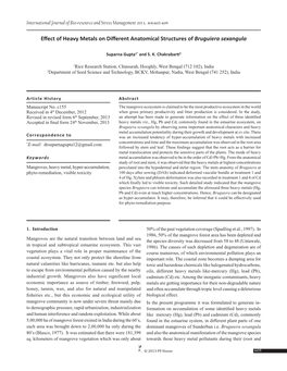 Effect of Heavy Metals on Different Anatomical Structures of Bruguiera Sexangula