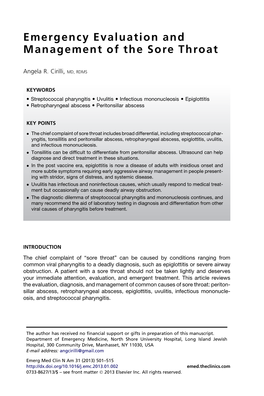 Emergency Evaluation and Management of the Sore Throat