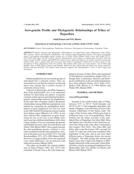 Sero-Genetic Profile and Phylogenetic Relationships of Tribes of Rajasthan