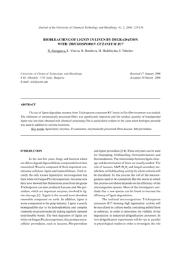 Biobleaching of Lignin in Linen by Degradation with Trichosporon Cutaneum R57