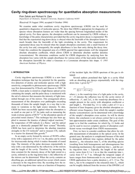Cavity Ring-Down Spectroscopy for Quantitative Absorption Measurements Piotr Zalicki and Richard N