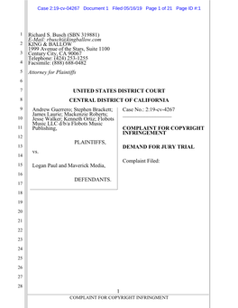 Case 2:19-Cv-04267 Document 1 Filed 05/16/19 Page 1 of 21 Page ID #:1
