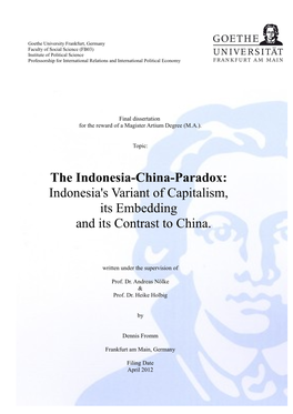 The Indonesia-China-Paradox: Indonesia's Variant of Capitalism, Its Embedding and Its Contrast to China