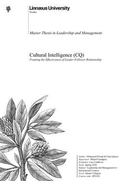 Cultural Intelligence (CQ) Framing the Effectiveness of Leader-Follower Relationship
