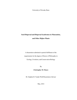 Seed Dispersal and Dispersal Syndromes in Manzanitas, and Other