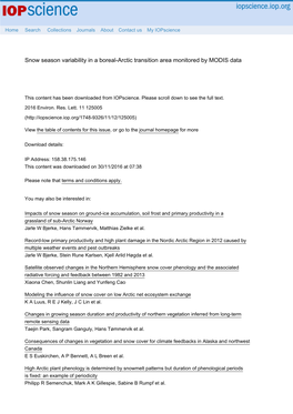 Snow Season Variability in a Boreal-Arctic Transition Area Monitored by MODIS Data