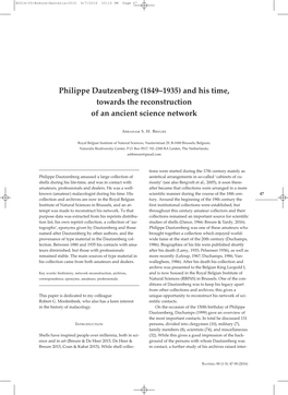 Philippe Dautzenberg (1849–1935) and His Time, Towards the Reconstruction of an Ancient Science Network