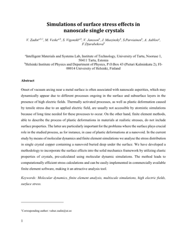Simulations of Surface Stress Effects in Nanoscale Single Crystals