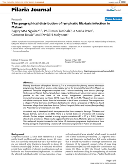 The Geographical Distribution of Lymphatic Filariasis Infection in Malawi