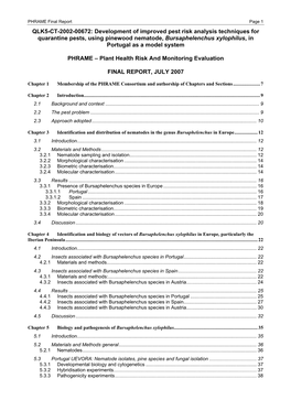 Development of Improved Pest Risk Analysis Techniques for Quarantine Pests, Using Pinewood Nematode, Bursaphelenchus Xylophilus, in Portugal As a Model System