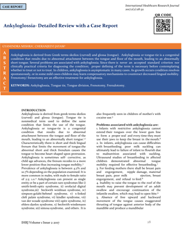 Ankyloglossia- Detailed Review with a Case Report Mishra G Et Al