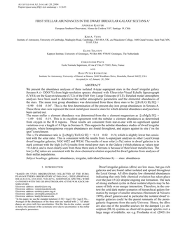 FIRST STELLAR ABUNDANCES in the DWARF IRREGULAR GALAXY SEXTANSA∗ ANDREAS KAUFER European Southern Observatory, Alonso De Cordova 3107, Santiago 19, Chile