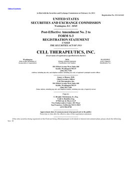 CELL THERAPEUTICS, INC. (Exact Name of Registrant As Specified in Its Charter)