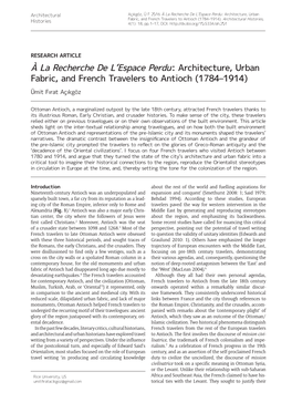 À La Recherche De L'espace Perdu: Architecture, Urban Fabric, and French Travelers to Antioch (1784–1914)