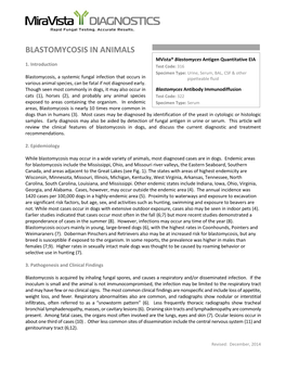 BLASTOMYCOSIS in ANIMALS Mvista® Blastomyces Antigen Quantitative EIA 1