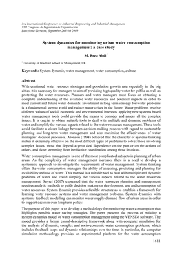 System Dynamics for Monitoring Urban Water Consumption Management: a Case Study