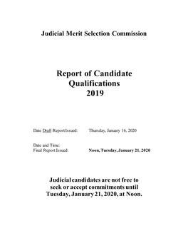 Report of Candidate Qualifications 2019