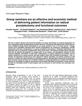 Group Seminars Are an Effective and Economic Method of Delivering Patient Information on Radical Prostatectomy and Functional Outcomes