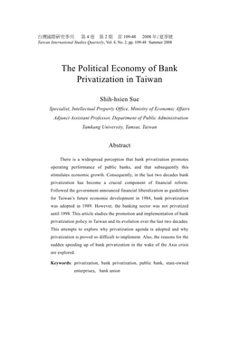 The Political Economy of Bank Privatization in Taiwan