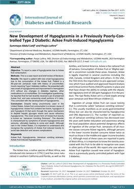 Ackee Fruit-Induced Hypoglycemia