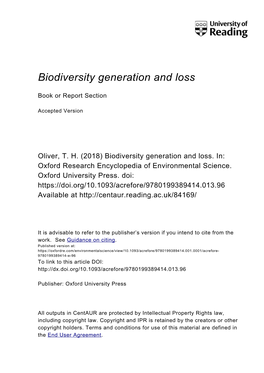 Biodiversity Generation and Loss